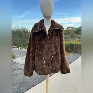 bagatelle Collared Long Sleeve Contrast Stitching Shearling Teddy Jacket
